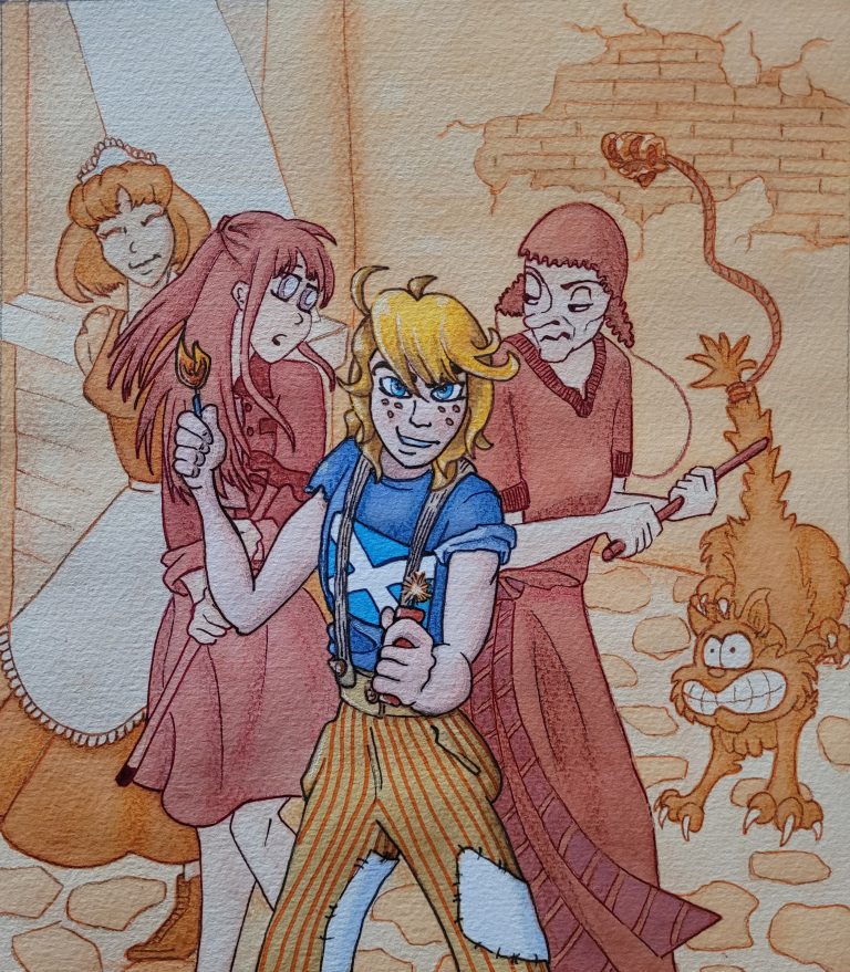 Illustration en aquarelle traditionnelle du roman de la Comtesse de Ségur Un Bon Petit Diable