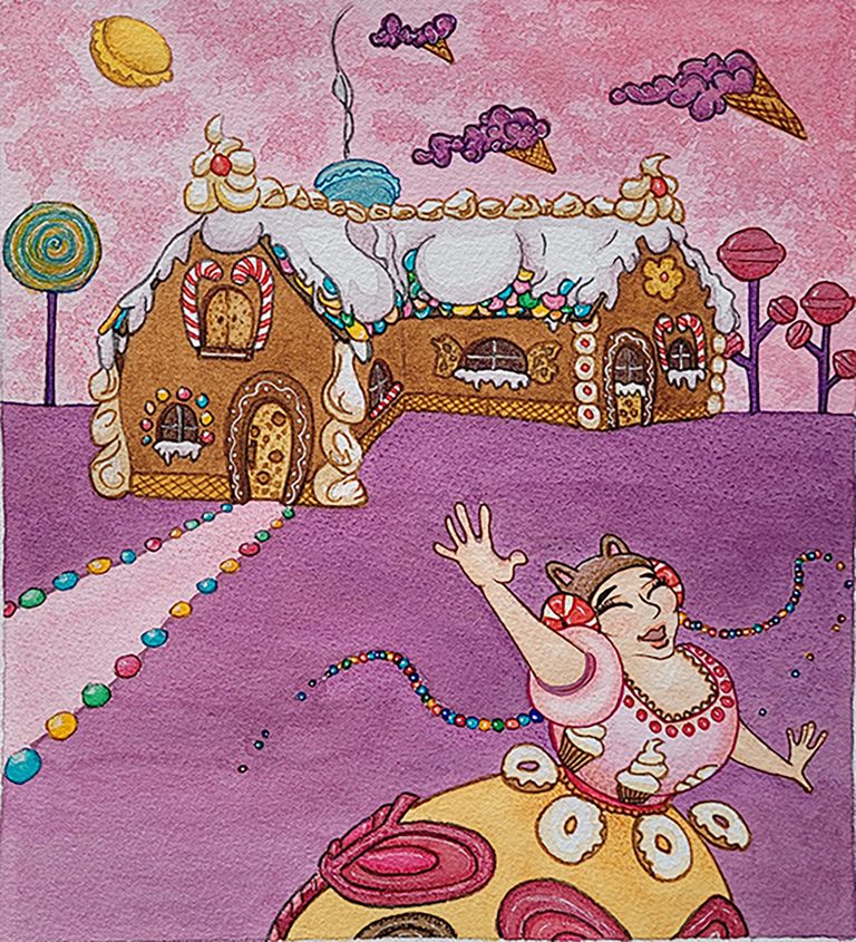 Illustrations en technique traditionnelle à l’aquarelle de la célèbre chanson enfantine du folklore français Dame Tartine