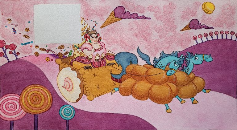 Illustrations en technique traditionnelle à l’aquarelle de la célèbre chanson enfantine du folklore français Dame Tartine