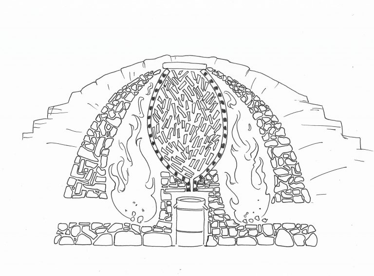 Dessin en coupe de fours à Cade pour un article sur le Genevrier Cade pour la revue la Garance Voyageuse, feutre