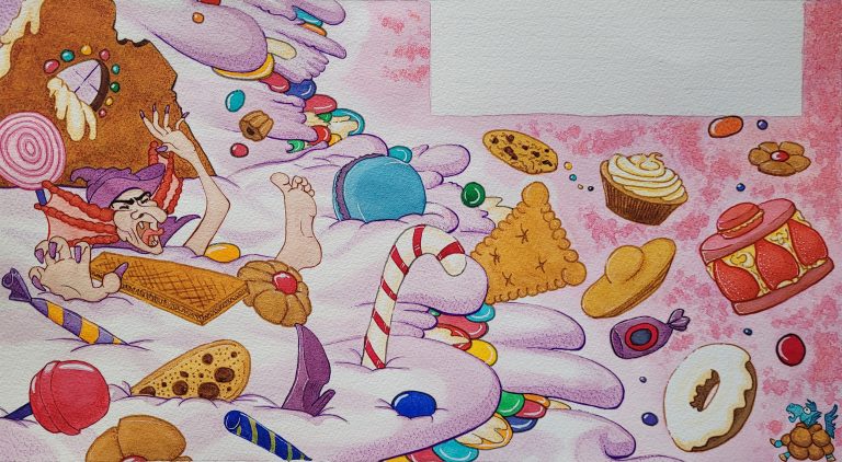 Illustrations en technique traditionnelle à l’aquarelle de la célèbre chanson enfantine du folklore français Dame Tartine