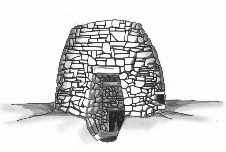 Dessin d’un four à Cade pour un article sur le Genevrier Cade pour la revue la Garance Voyageuse, feutre