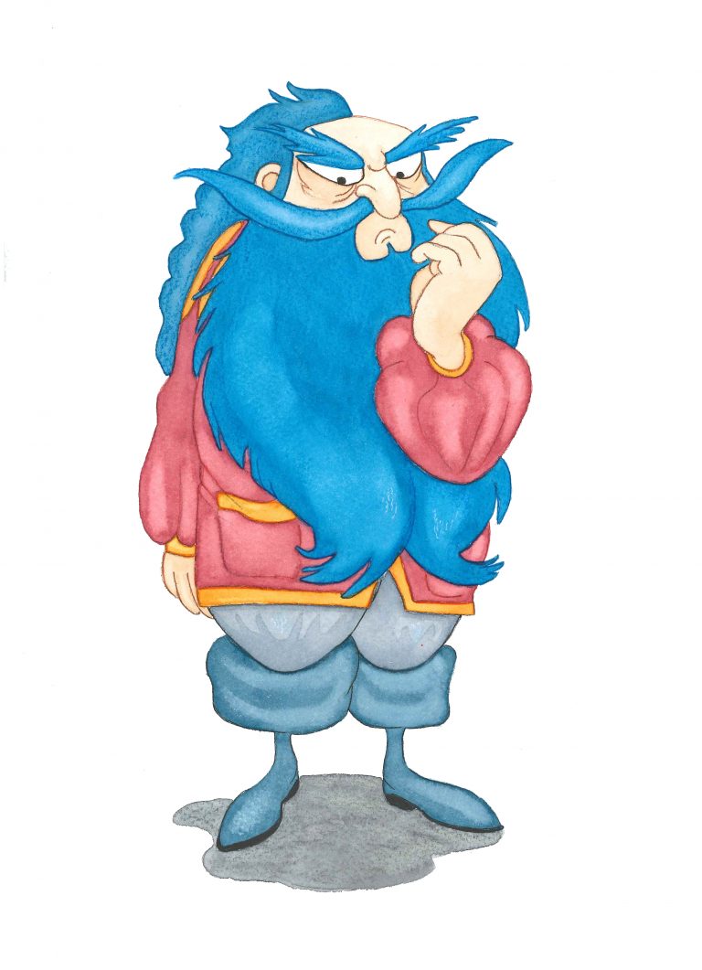 Illustration à l’aquarelle du personnage de Barbe-Bleue