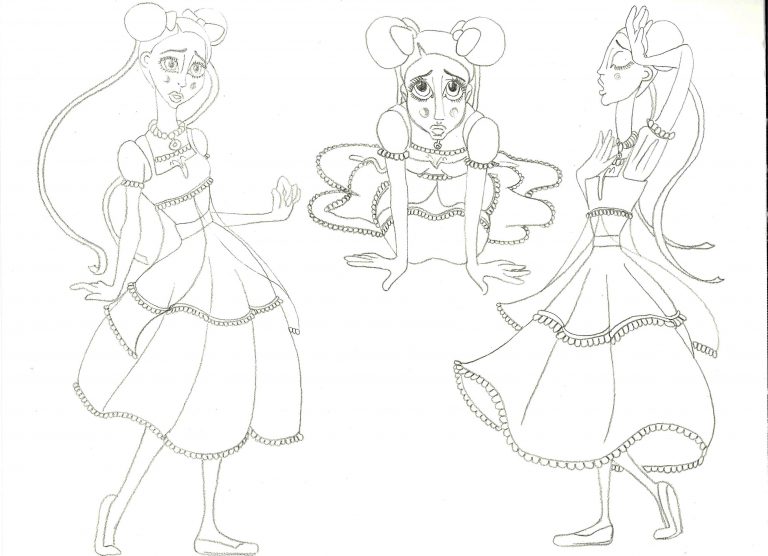 Croquis de personnage pour l’illustration du conte de Barbe-Bleue, crayon