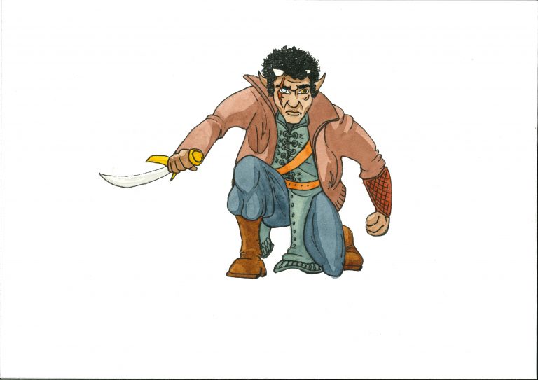 Recherches de personnage B.D., aquarelle