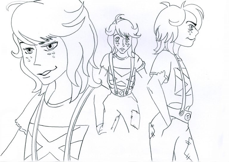  Croquis pour les personnages du roman Un Bon Petit Diable, crayon