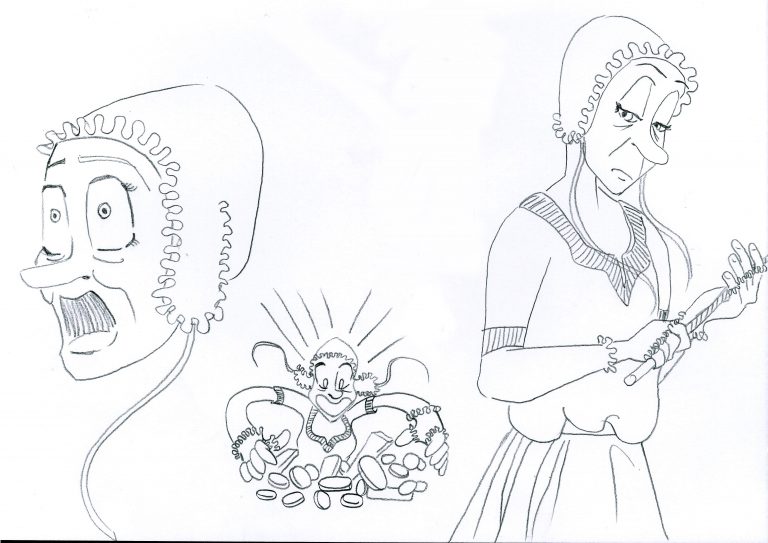  Croquis pour les personnages du roman Un Bon Petit Diable, crayon