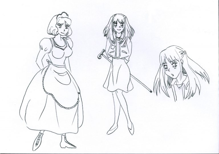  Croquis pour les personnages du roman Un Bon Petit Diable, crayon