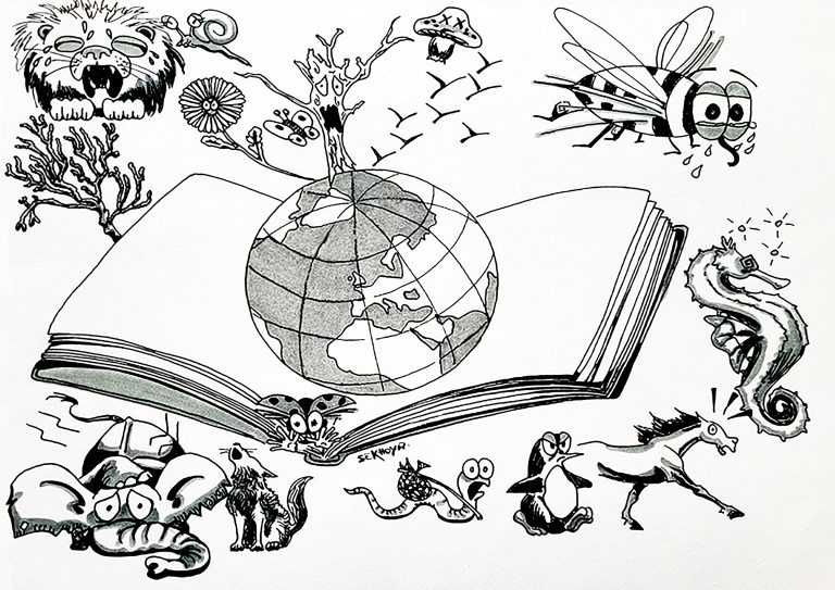 Dessin de presse sur le Livre Blanc de l’Ecologie, feutre